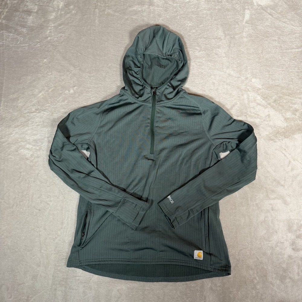 Carhartt Force Women’s Medium Hooded 1/2 Zip Pullover Green Relaxed Fit